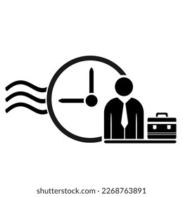 Vektorgrafik, Symbol, Logo einer Person und Uhr. Flaches Design. Einzeln auf weißem Hintergrund.