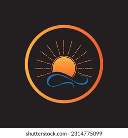 Vector illustration Icon Logo Template Sunrise on black background