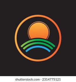 Ilustración de vectores Plantilla de logotipo de iconos Amanecer sobre fondo negro