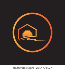 Ilustración de vectores Plantilla de logotipo de iconos Amanecer sobre fondo negro