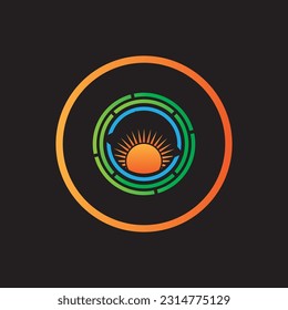 Vector illustration Icon Logo Template Sunrise on black background