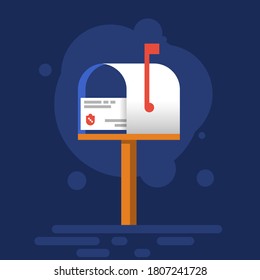 vector illustration, icon. Mailbox with a letter. flat design with shadows. white mailbox for receiving and sending messages, parcels. EPS10