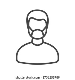 vector illustration icon of a male avatar wearing protective facemask to prevent corona virus spread