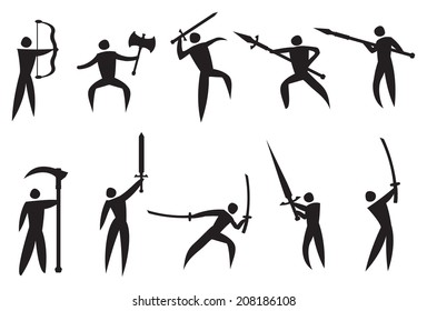 Vector illustration of icon man performing martial arts with martial arts weapons