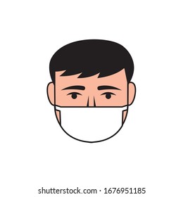 Vector illustration icon of a man wearing a face mask