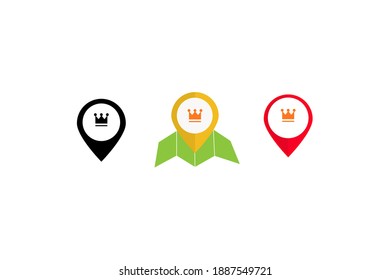Mapas de iconos de ilustración vectorial con la adición de icono rey, le facilita mostrar un lugar que es premium, muy adecuado para determinar la ubicación de su lugar