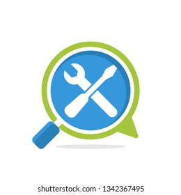 Vector illustration icon with media communication and review concept, to access information about repairs, settings