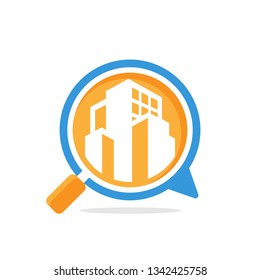 Vector illustration icon with media communication and review concept, for building inspection information access