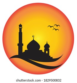 vector illustration of the icon of the mosque where the mosque of worship is Islamic