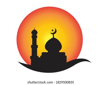 vector illustration of the icon of the mosque where the mosque of worship is Islamic