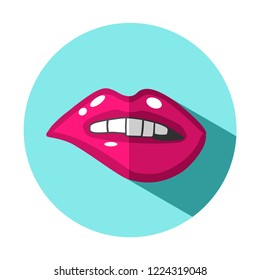 Vector illustration icon with opened mouth covered pink lipstick