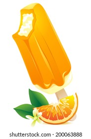 Vector Illustration Icon of Orange Ice-cream with citrus slice. Summer flavor