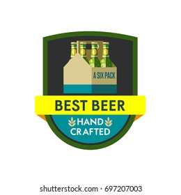 Vector Illustration, Icon. Packaging Of Bottled Beer. Six Pack. Hand Crafted.