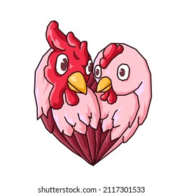 vector illustration icon a pair of heart -shaped chickens