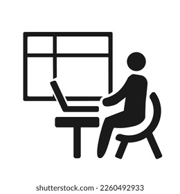 Vector illustration, icon of a person working at a computer. Flat design.