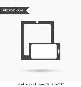 Vector illustration of an icon in the phone and tablet. Flat icon of electronic device on white background.