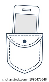 Ilustración vectorial, icono, teléfono en el bolsillo.