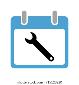 Vector illustration of an icon with a picture of a wrench and a calendar for an application, website, infographic, business, presentation on a white background
