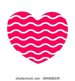 Vector illustration. Icon of pink heart with waves lines isolated on white. Theme of  Love and Valentine's day. Simple hand drawn doodle clipart. For poster, collage, banner, card, invitation.