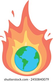 vector illustration icon planet earth surrounded by a flame of fire in concept of global warming