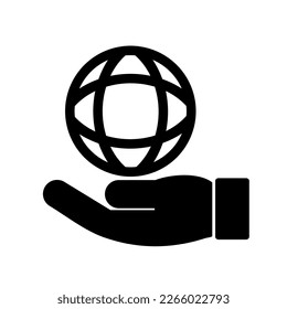 Ilustración vectorial, icono, logotipo del planeta y manos. Diseño plano. Aislado sobre un fondo blanco.