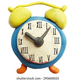 Vector illustration. Icon of plasticine alarm clock on white background. Design for your website.