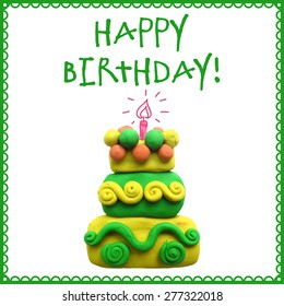 Vector illustration. Icon of plasticine birthday cake on white background. Design for your birthday card