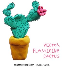 Vector illustration. Icon of plasticine cactus isolated on white background. Design for your website.