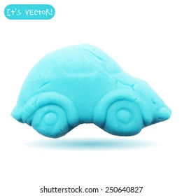 Vector illustration. Icon of plasticine car isolated on white background. Design for your website.