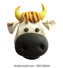 Vector illustration. Icon of plasticine cow isolated on white background. 