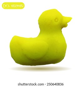 Vector illustration. Icon of plasticine duck isolated on white background. Design for your website.