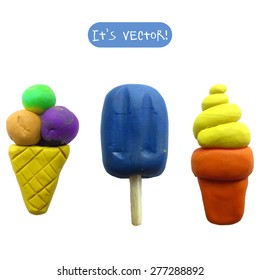 Vector illustration. Icon of plasticine ice cream set on white background. Design for your website.