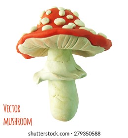 Vector illustration. Icon of plasticine mushroom on white background. Design for your website.