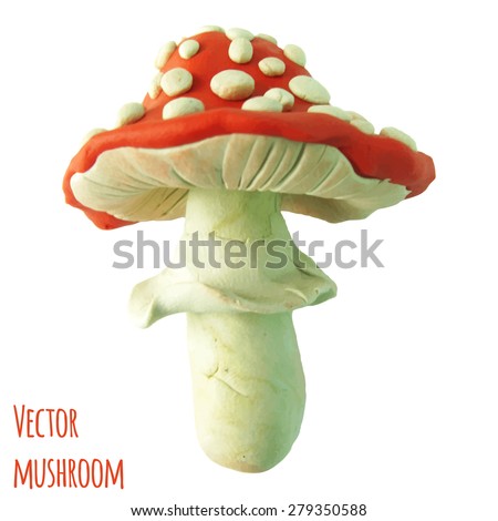 Vector illustration. Icon of plasticine mushroom on white background. Design for your website.