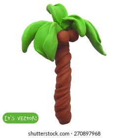 Vector illustration. Icon of plasticine palm tree on white background. Design for your website.