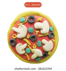 Vector illustration. Icon of plasticine pizza on white background. Design for your website.