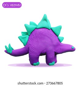 Vector illustration. Icon of plasticine stegosaurus isolated on white background. 