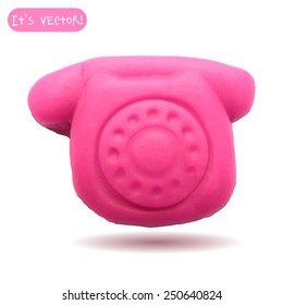 Vector illustration. Icon of plasticine telephone isolated on white background. Design for your website.