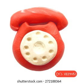 Vector illustration. Icon of plasticine telephone isolated on white background. Design for your website.