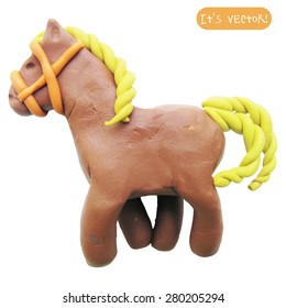 Vector illustration. Icon of plasticine toy horse isolated on white background. 