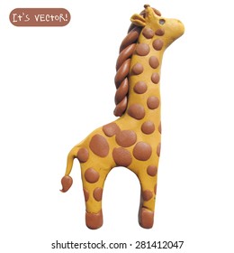 Vector illustration. Icon of plasticine toy giraffe isolated on white background. 