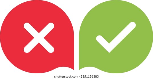 Ilustración vectorial del icono positivo y negativo, cruz y garrapata. Opciones correctas e incorrectas.