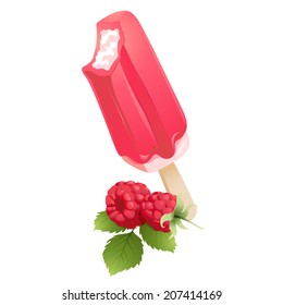 Vector Illustration Icon of raspberry Ice-cream with berries. Summer flavor 