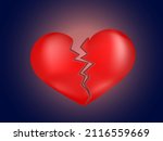 Vector illustration of icon red heart. Split symbol of Love. 3d. Red silhouette in the form of  break a heart isolated of blue background. Element graphic design. 