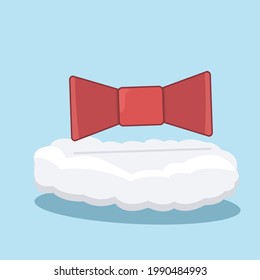 Vector Illustration of  Icon Red Tie on Clouds and Blue Color Background