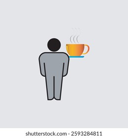 A vector illustration icon representing a "coffee break at work." The design features a steaming coffee cup, symbolizing relaxation and refreshment