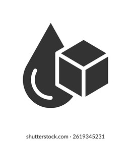 Ilustración vectorial de un icono que representa los conceptos de dulzura e hidratación. El icono presenta una gota de agua y un cubo de azúcar