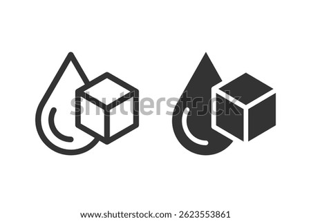 Vector illustration of an icon representing the concepts of sweetness and hydration. The icon features a water drop and a sugar cube