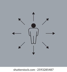 A vector illustration of an icon representing human mobility in work. The design should feature a dynamic human figure in motion