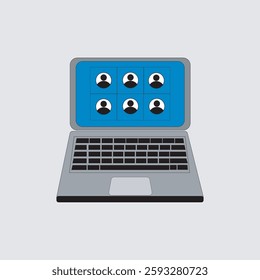  A vector illustration of an icon representing a live internet meeting. The design should feature a computer screen